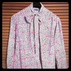 Vintage graphic print blouse with bow tie